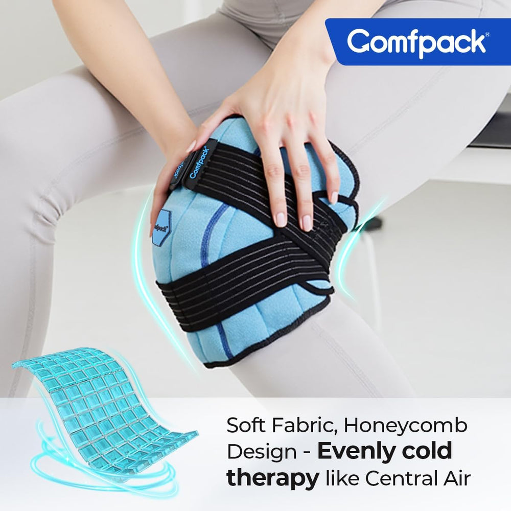 Comfpack knee ice pack wrap with sealable storage bag keeps odors contained.