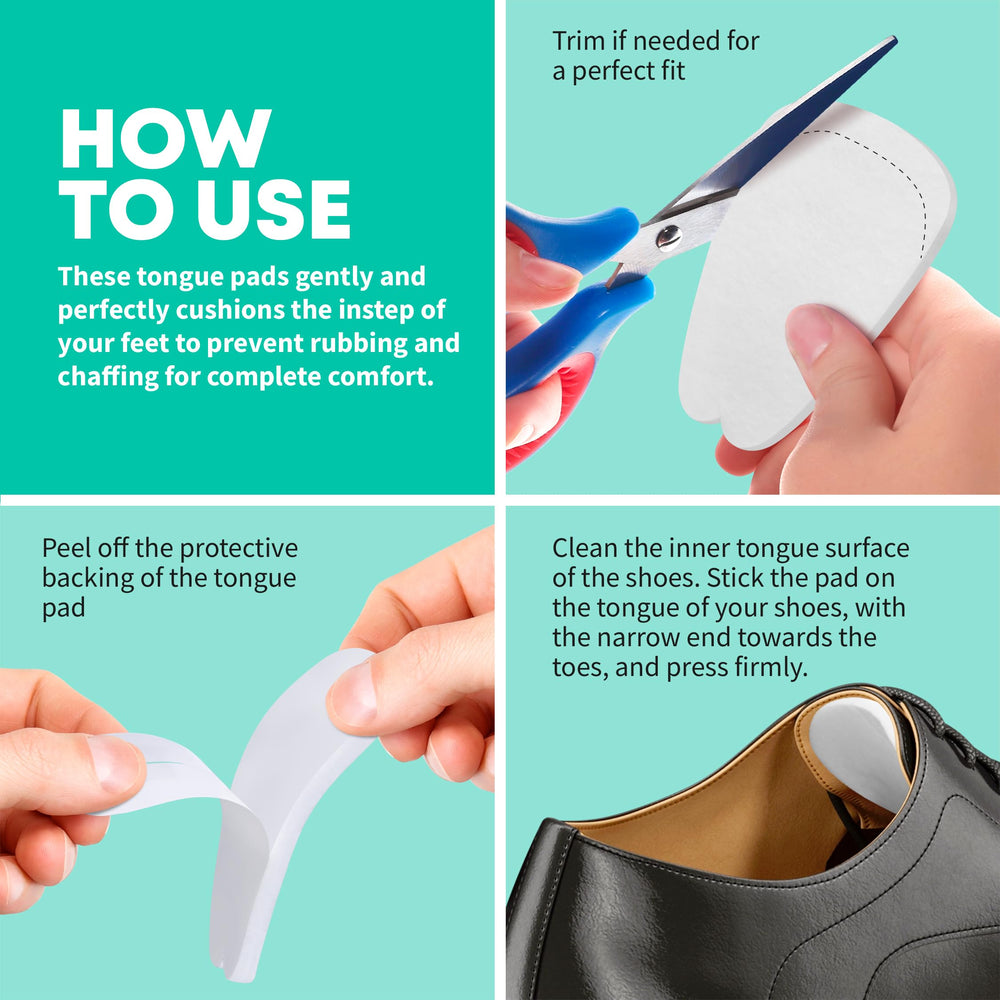 Peel-and-stick application demonstrates simple, mess-free use on shoe tongues