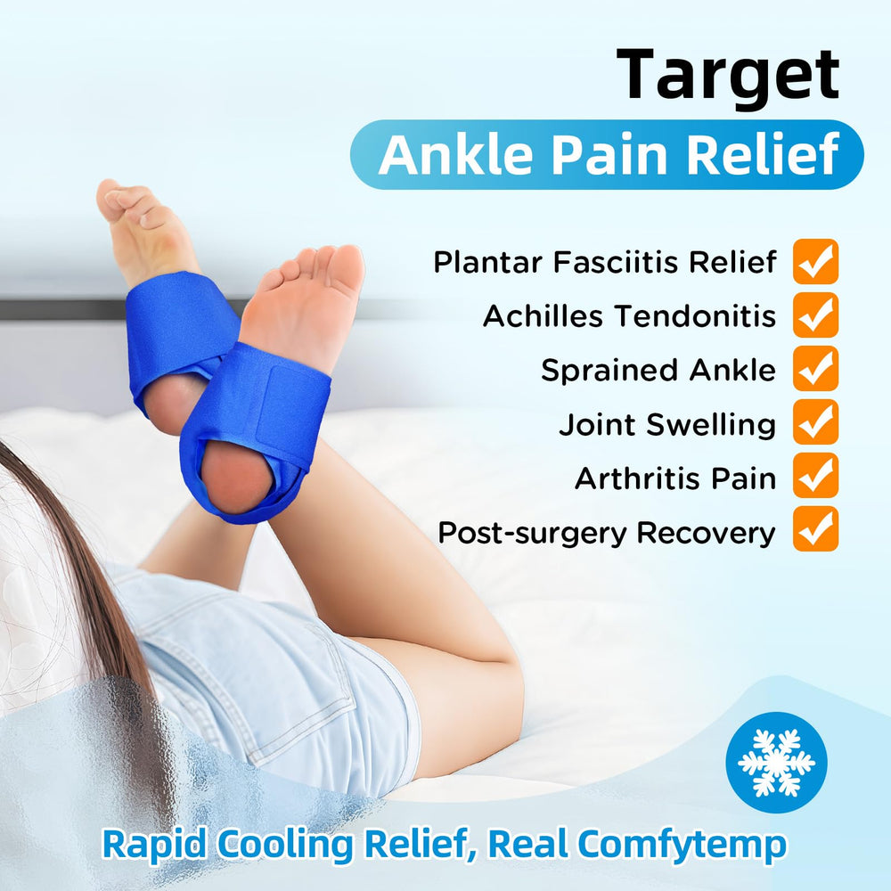 Comfytemp ankle ice pack wrap closeup gel shows flexible, long-lasting cooling.