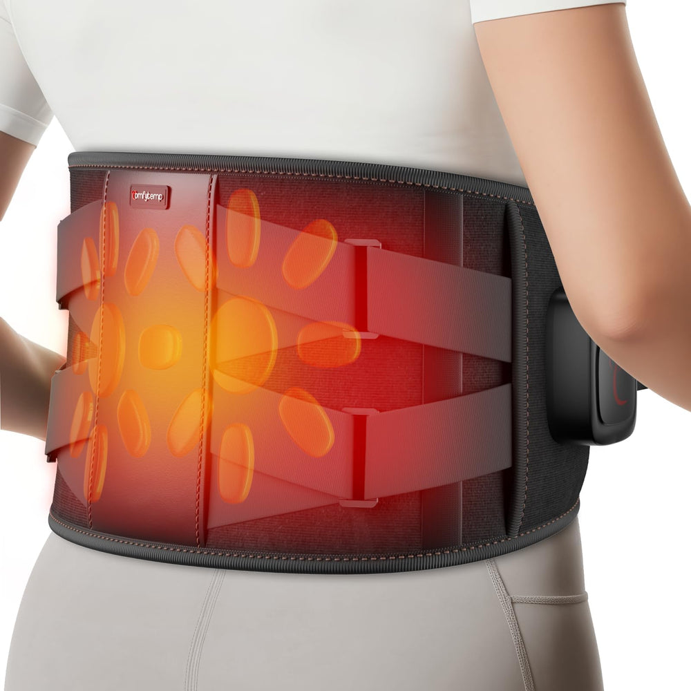 Comfytemp far infrared cordless back heating pad viewed from the back for portable warmth.