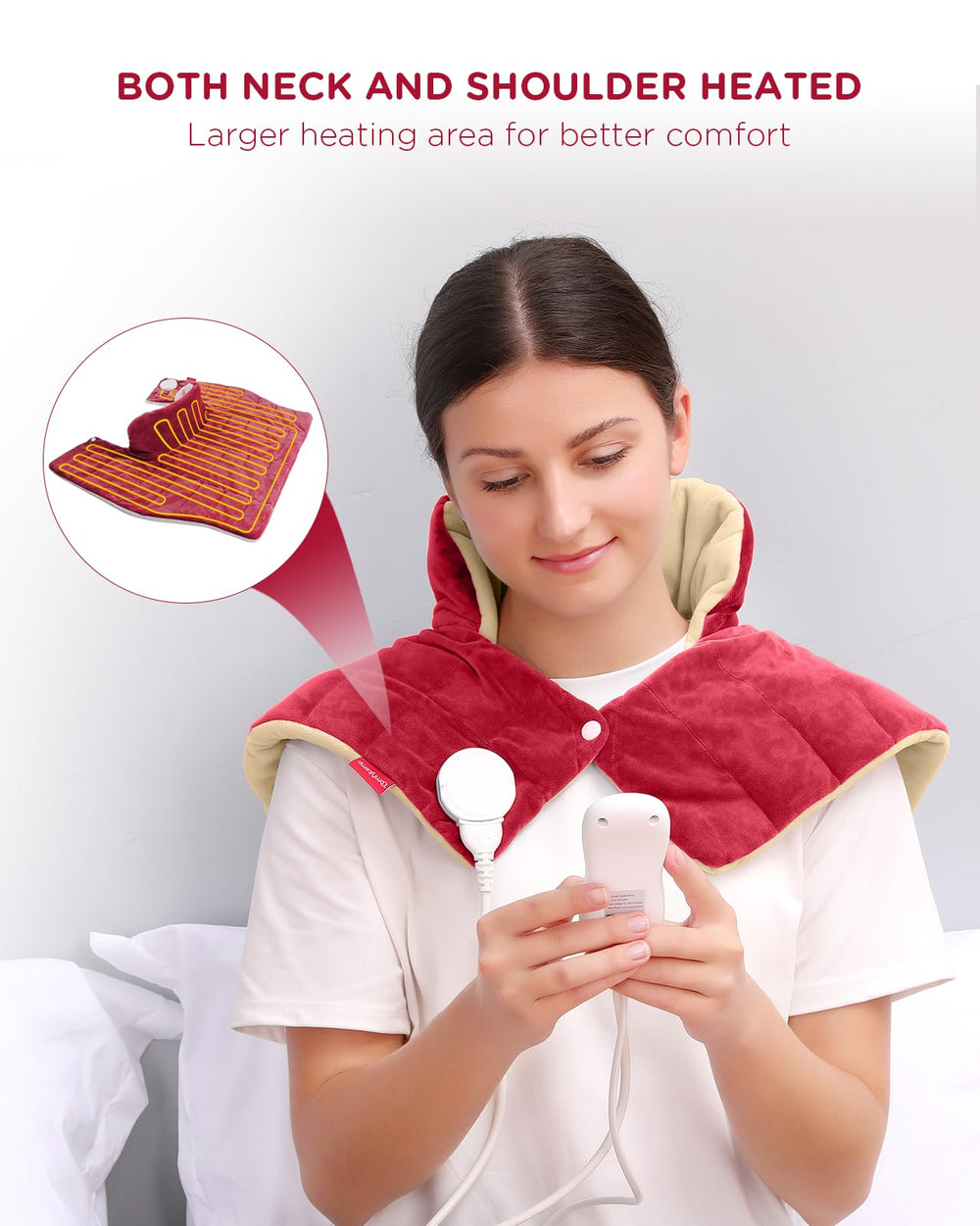 Large 19x23 inch pad covers neck and back area for versatile use.
