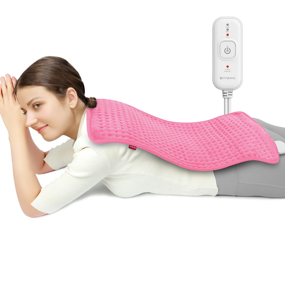 Comfytemp heating pad on back and shoulders delivers relaxing warmth for tired muscles.