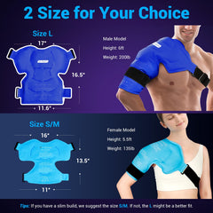 Large shoulder wrap with lycra side delivers soothing cold directly to the joint.