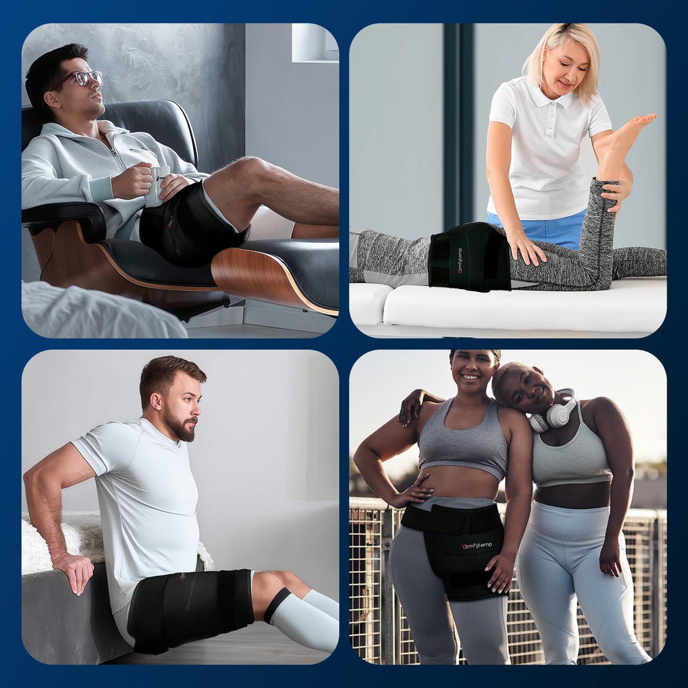 Comfytemp post-surgery recovery aid supports hip healing sessions.