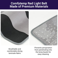 Comfytemp red light therapy pad around the knee area reduces stiffness with warmth.