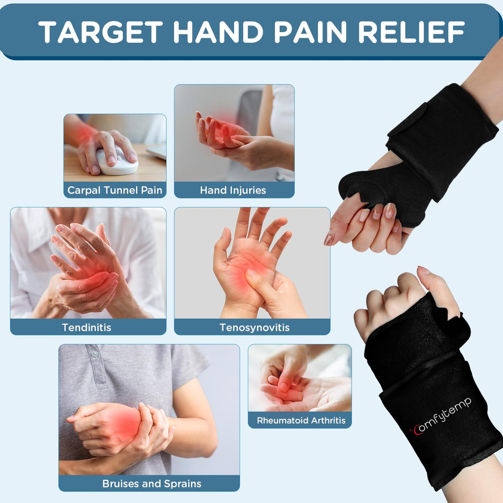 Comfytemp wrist ice pack with adjustable Velcro offers snug compression.