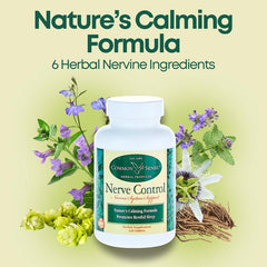 Common Sense Herbal Products Nerve Control packaging box positioned on a desk for restful sleep use.