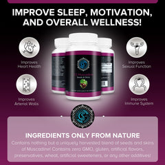 The Commonsense Pure Muscadine bottle is shown with a glass for daily wellness routine.