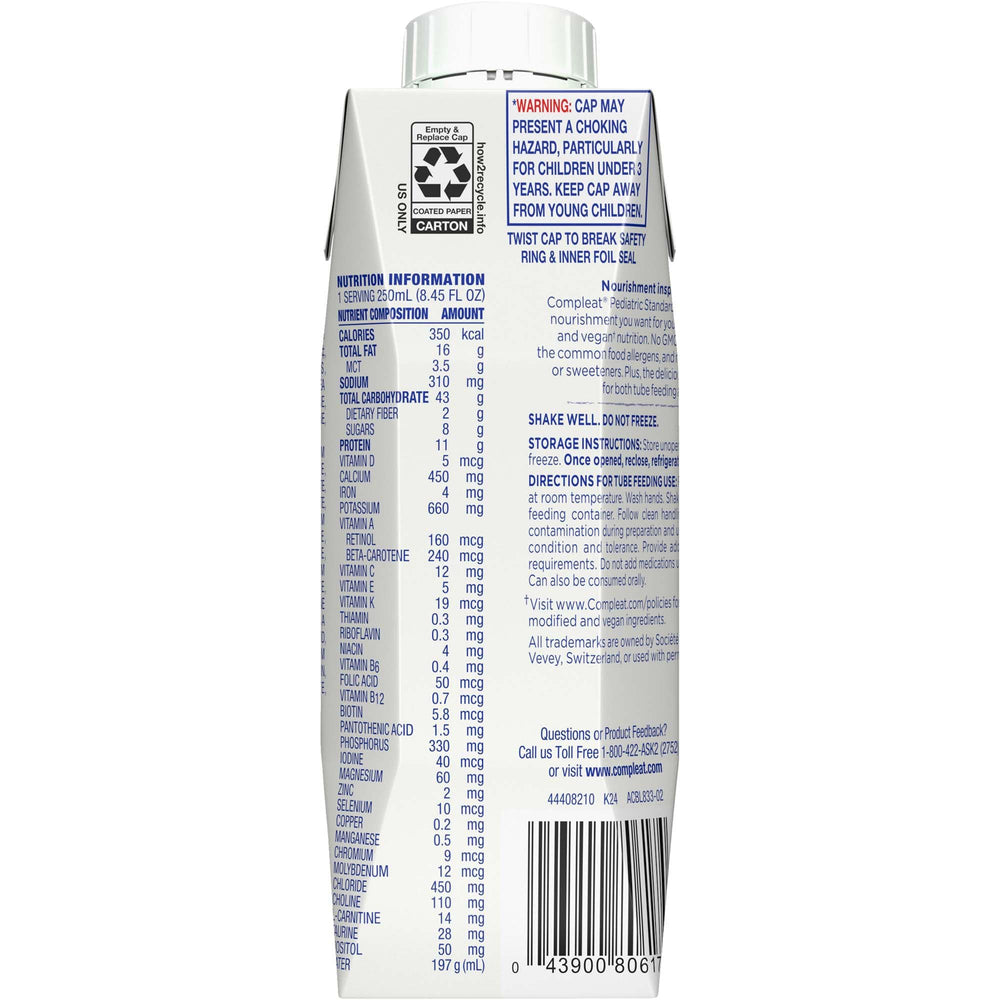 Compleat Vanilla nutrition facts: highlights pea protein and fiber content.