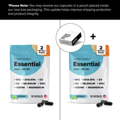 Daily-dosing setup for Complement Essential vegan multivitamin capsules