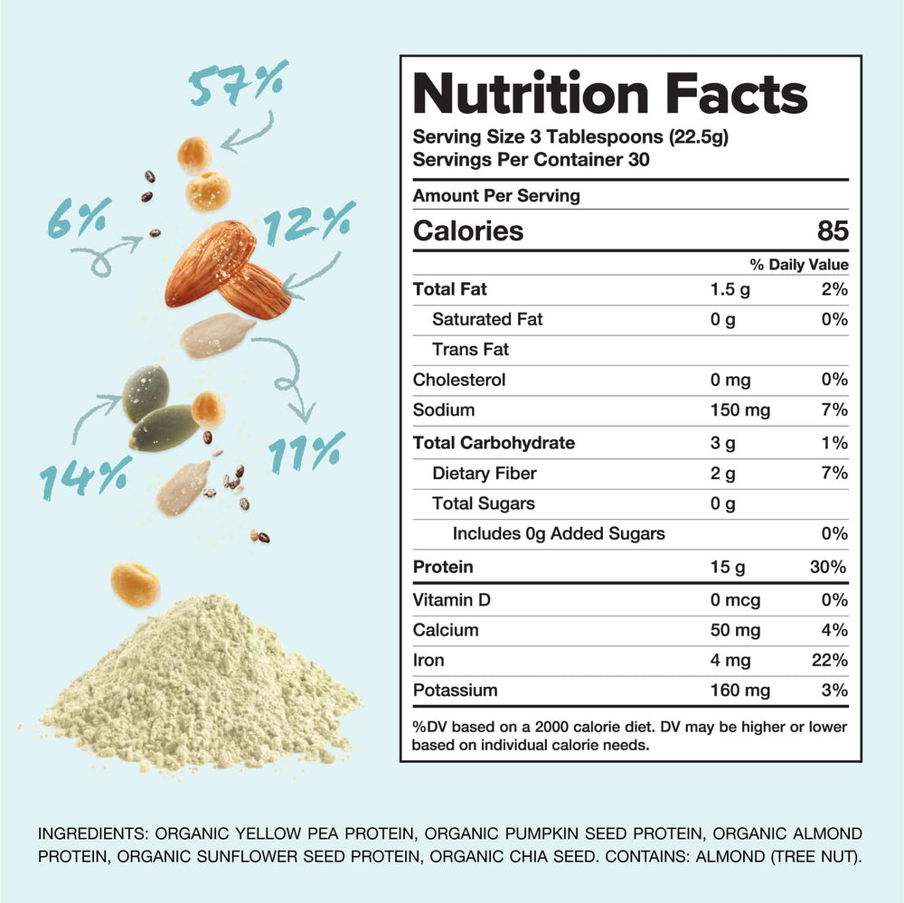 Complement Organic Unflavored Protein bag showing organic certification and quality.