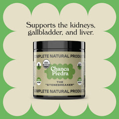 Complete Natural Products Chanca Piedra powder stirred in water for a simple mix.