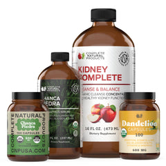 Complete Natural Kidney Complete Bundle label shows organic certification and quality ingredients.