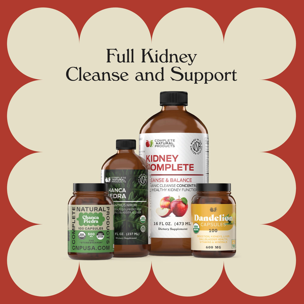 Complete Natural Kidney Complete ingredients chanca piedra blend for kidney support.