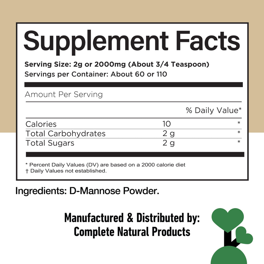 USA-made D Mannose powder product label indicating quality.