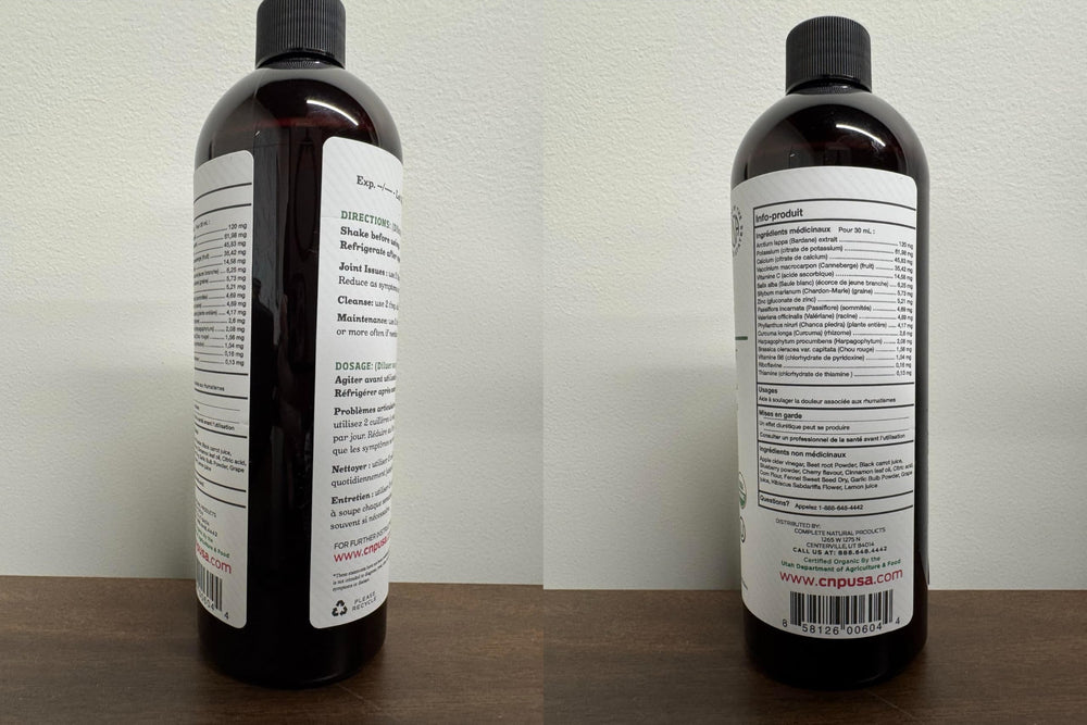 Complete Natural Products bottle with glass of water for easy daily supplementation