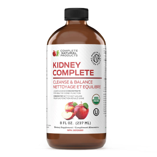Complete Natural Products Kidney Complete liquid bottle pour for easy detox support.