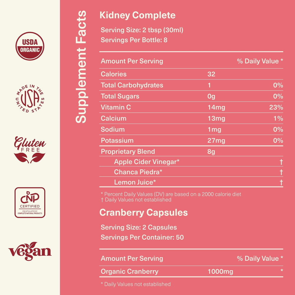Complete Natural Urinary Tract Complete Bundle label details organic and kosher certifications.