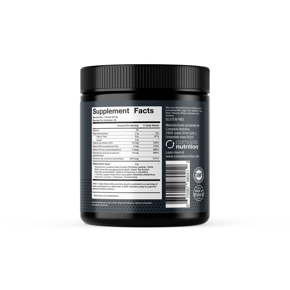 Complete Nutrition Prime Drive Tropical Passion scoop ready to mix for an energy lift.