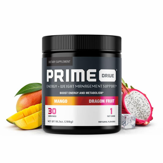 Complete Nutrition Prime Drive tub front label shows energy for pre-workout sessions