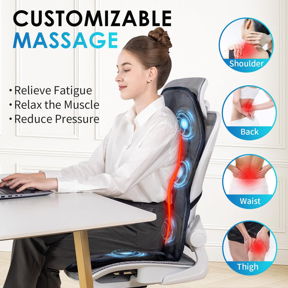 Comrelax 8-motor massage targets back, shoulders, and thighs.
