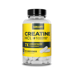 CON-CRET Creatine HCl capsules bottle-front for daily energy and focus.