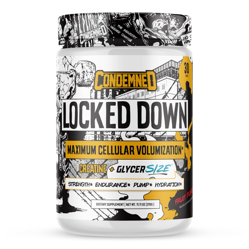 CONDEMNED Labz Locked Down bottle front highlighting hydration cues for workouts.
