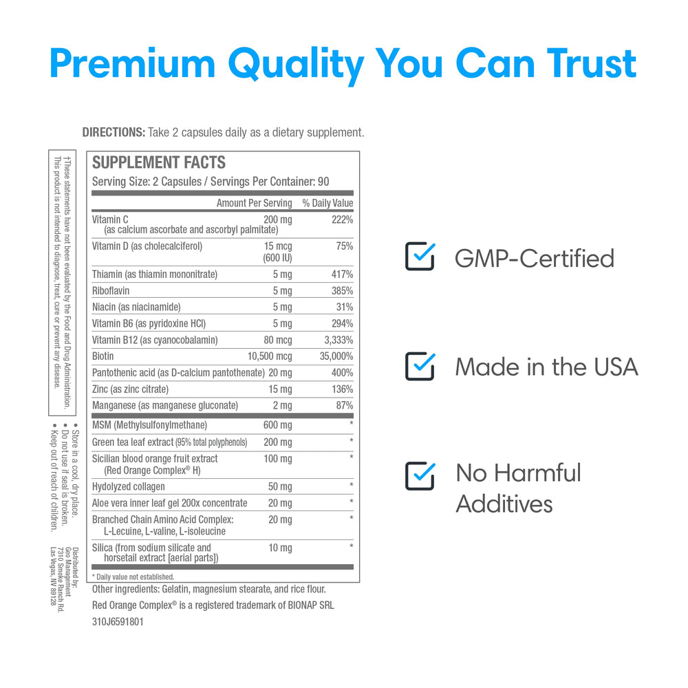 Consult Beaute Caps Pro bottle back shows USA-made quality.
