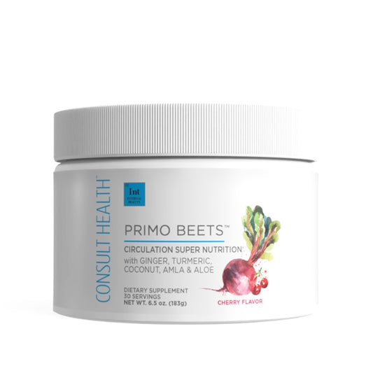 Consult Beaute Primo Beets bottle promotes natural energy support.