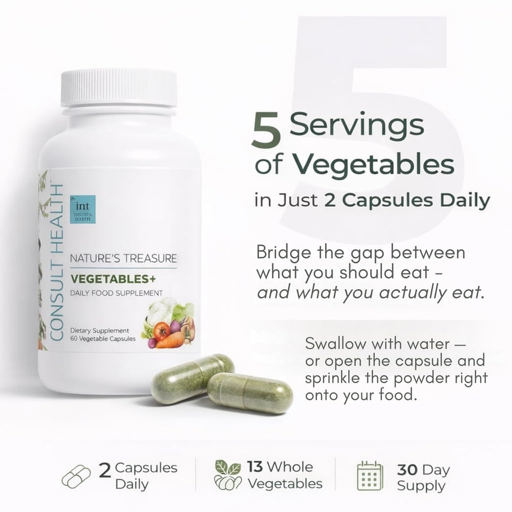 Consult Health Nature's Treasure fruit-vegetable bowl image emphasizes fresh phytonutrients