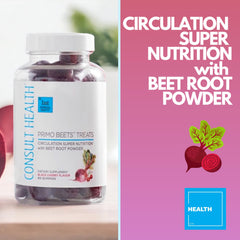 Primo Beets Treats Duo nutrition facts label with beet content notes.