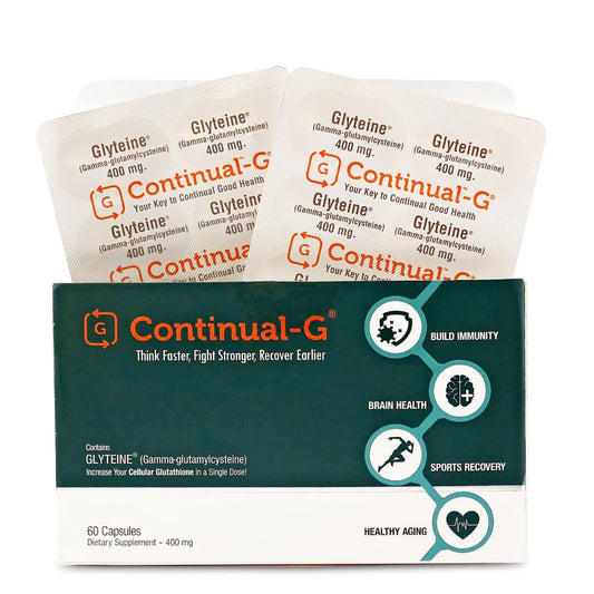 CONTINUAL-G glyteine 400mg capsules in bottle demonstrate antioxidant support for daily detox