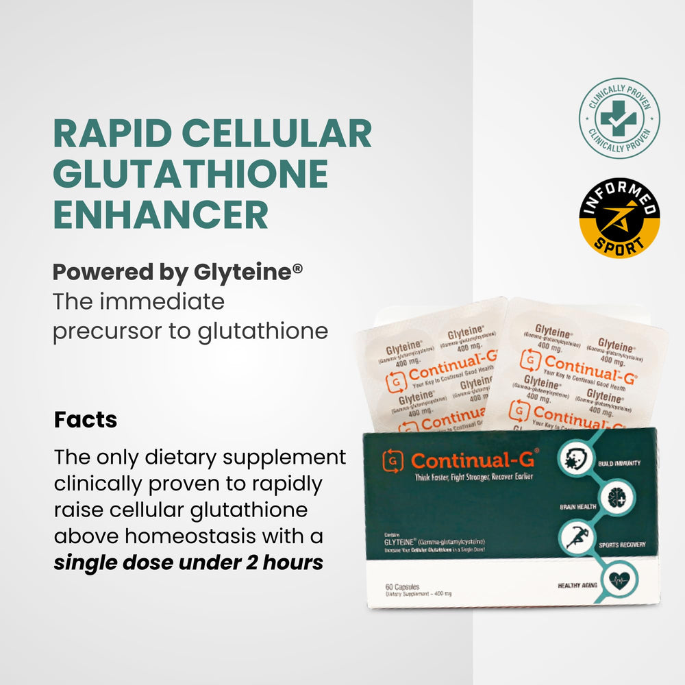CONTINUAL-G glyteine pills with two-per-day regimen for consistent antioxidant support