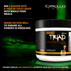 Close-up of Orange Triad Plus Greens bottle label emphasizing vitamin blend.