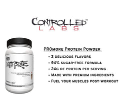 CONTROLLED LABS PROMORE shake glass with creamy texture from clump-free blending.