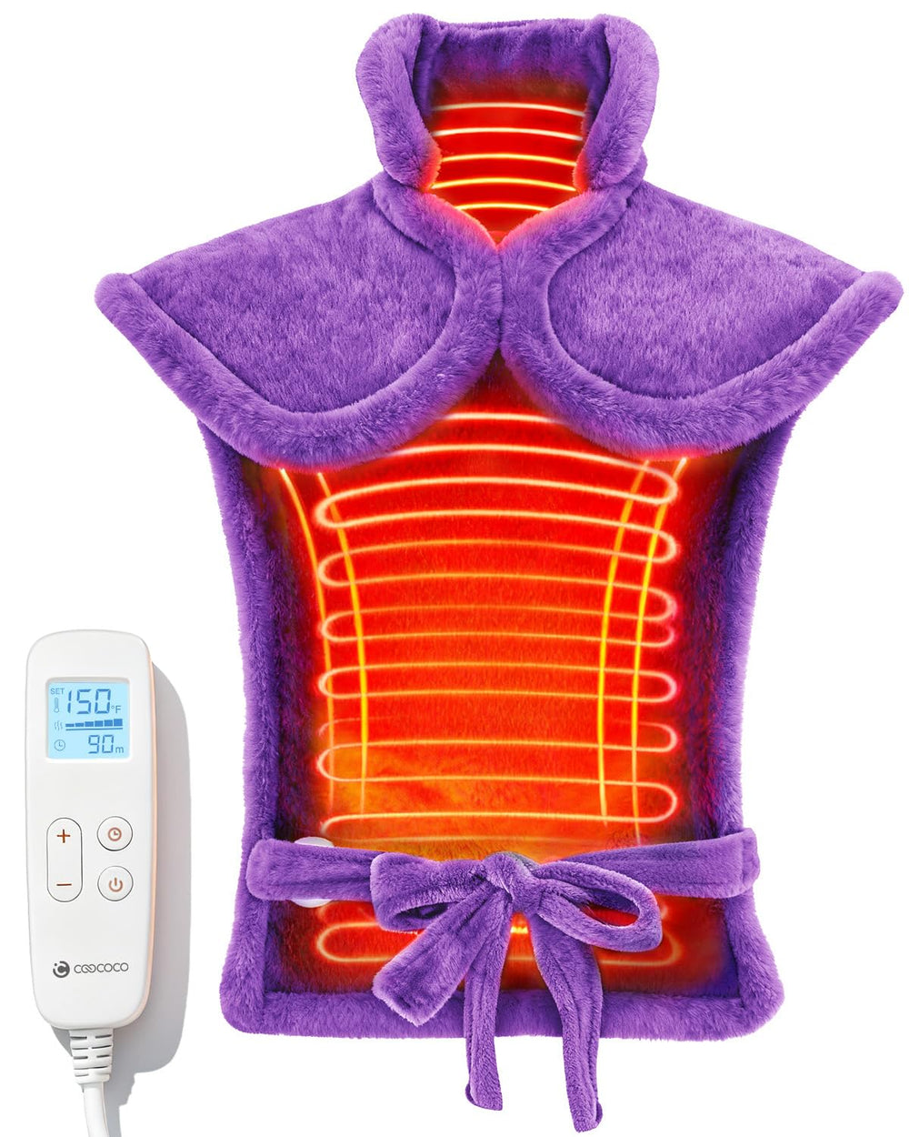 CooCoCo back heating pad with oversized coverage for fast targeted warmth.