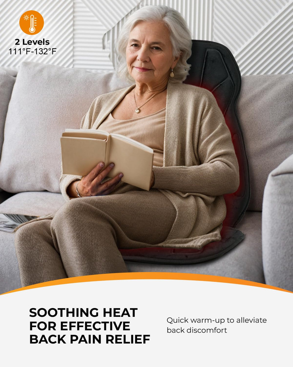 CooCoCo back massager heat-control close-up showing two heat levels