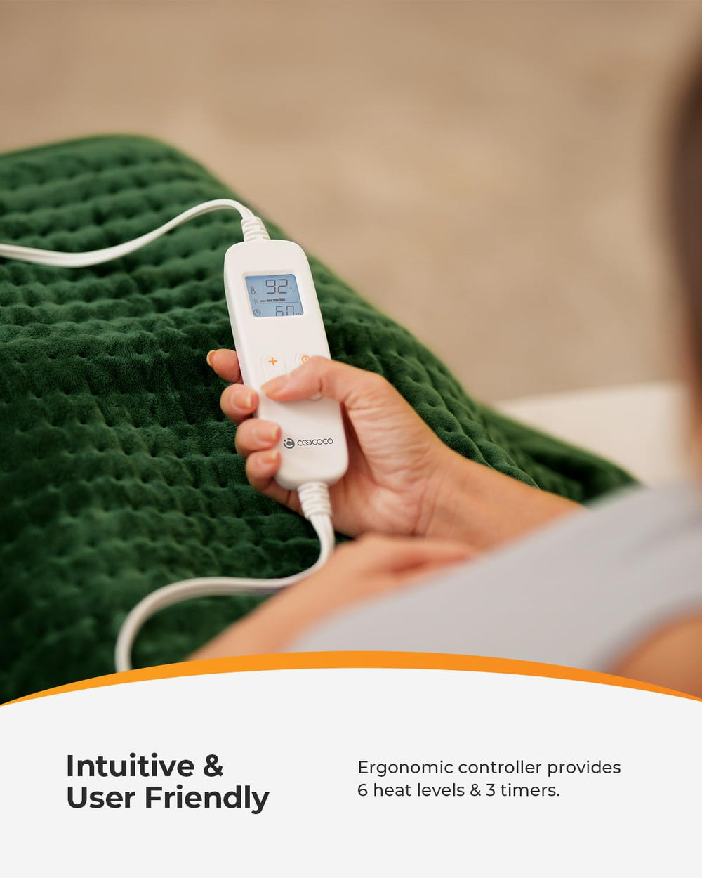CooCoCo heating pad with auto shut-off for safe use