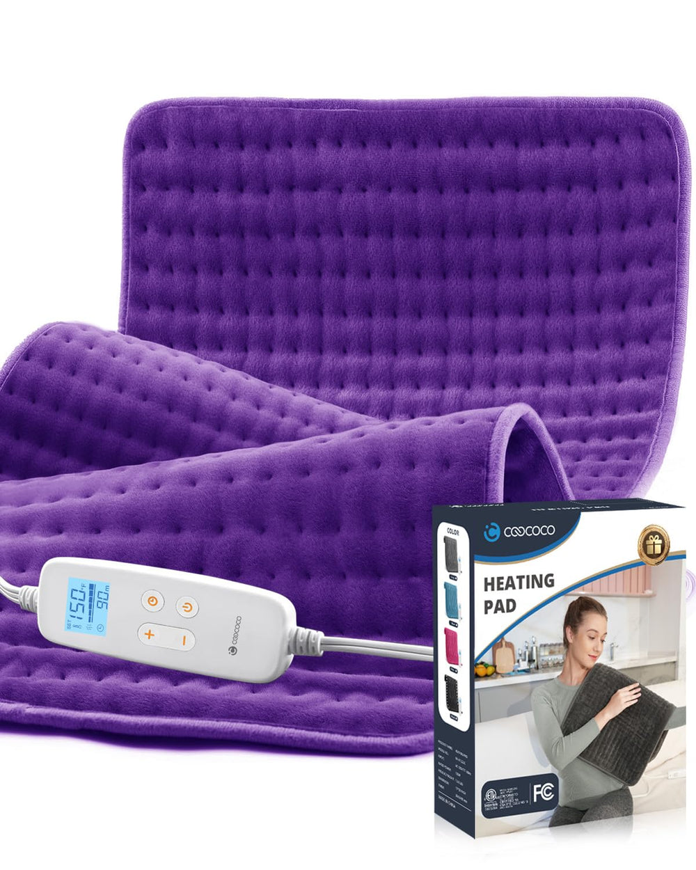 CooCoCo large heating pad with 17x33 inch coverage for full back warmth.