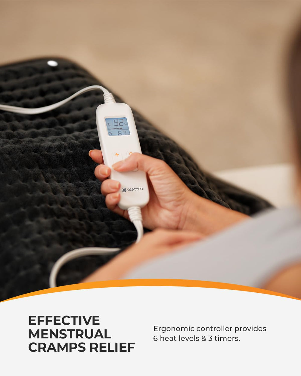 CooCoCo Large Heating Pad adjustable settings for personalized warmth.