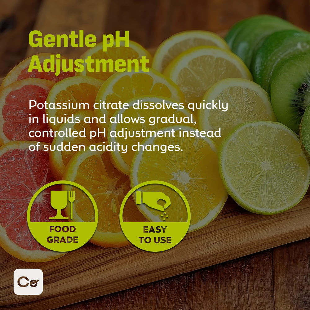 Coolinario Potassium Citrate Powder measuring scoop shows precise pH control for recipes.