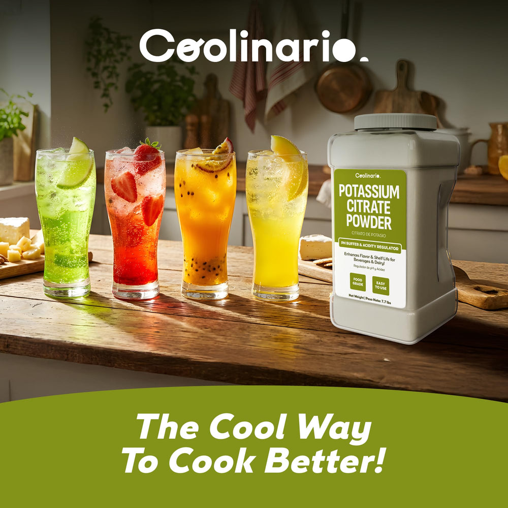 Coolinario Potassium Citrate Powder packaging highlights food-grade quality and shelf stability.
