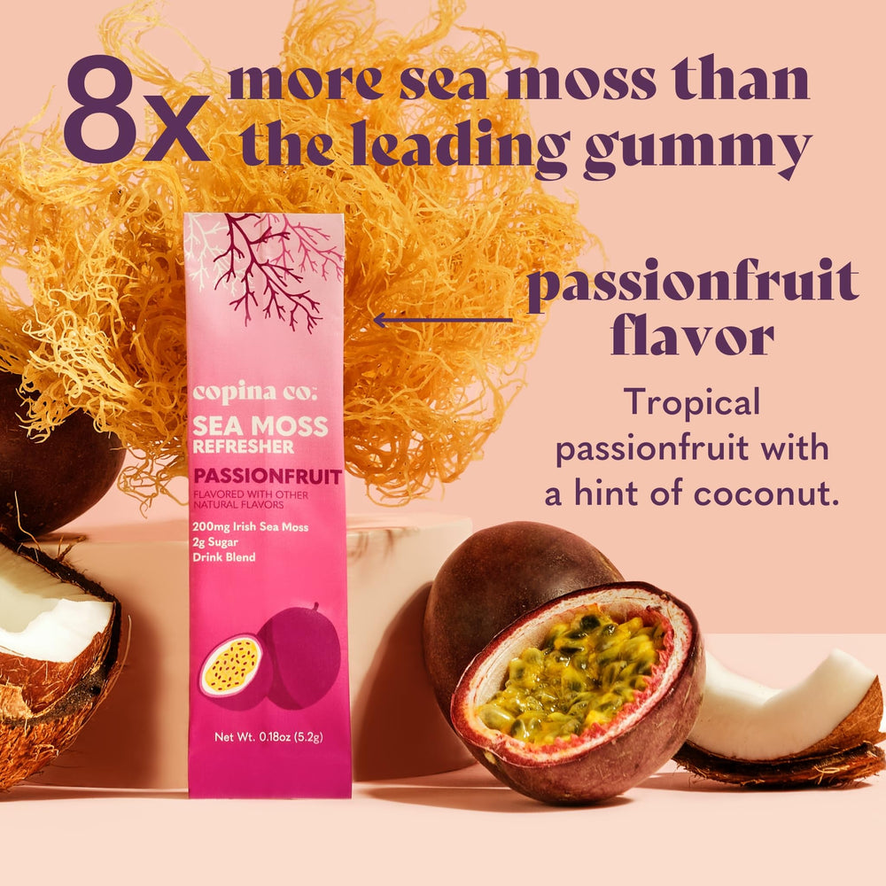 Copina Co sea moss powder with beetroot and vegetable juices adds natural color and nutrients.