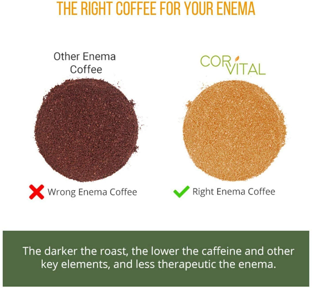 Cor-Vital organic enema coffee label highlights USDA organic certification for purity.