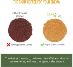 Cor-Vital organic enema coffee label highlights USDA organic certification for purity.