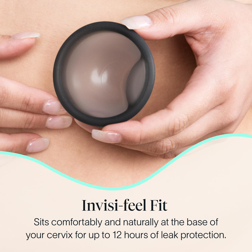 Cora menstrual disc charcoal in place provides discreet leak protection