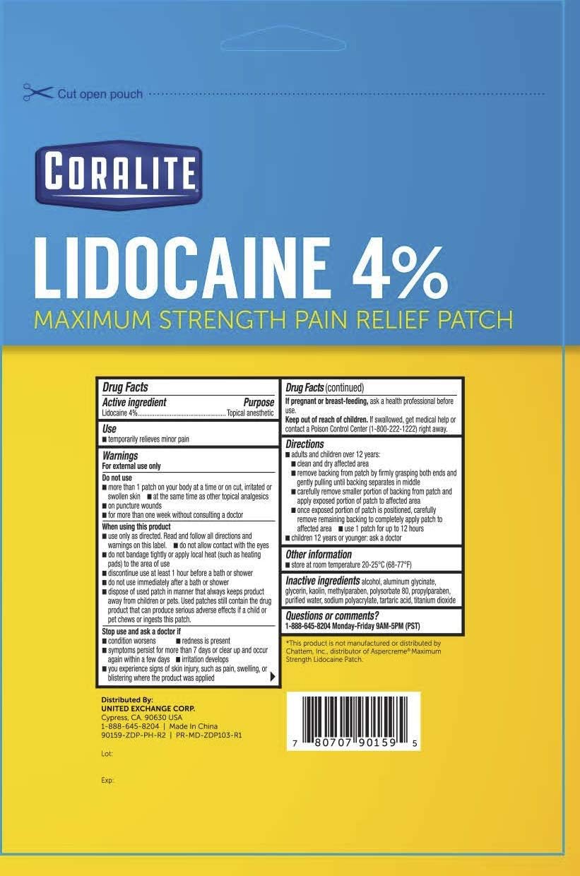 Coralite lidocaine patch close-up showing flexible, comfortable pad for extended wear.