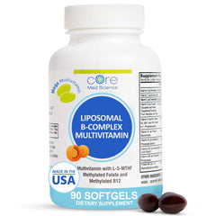 Core Med Science Liposomal Active B-Complex bottle supports energy and heart health.
