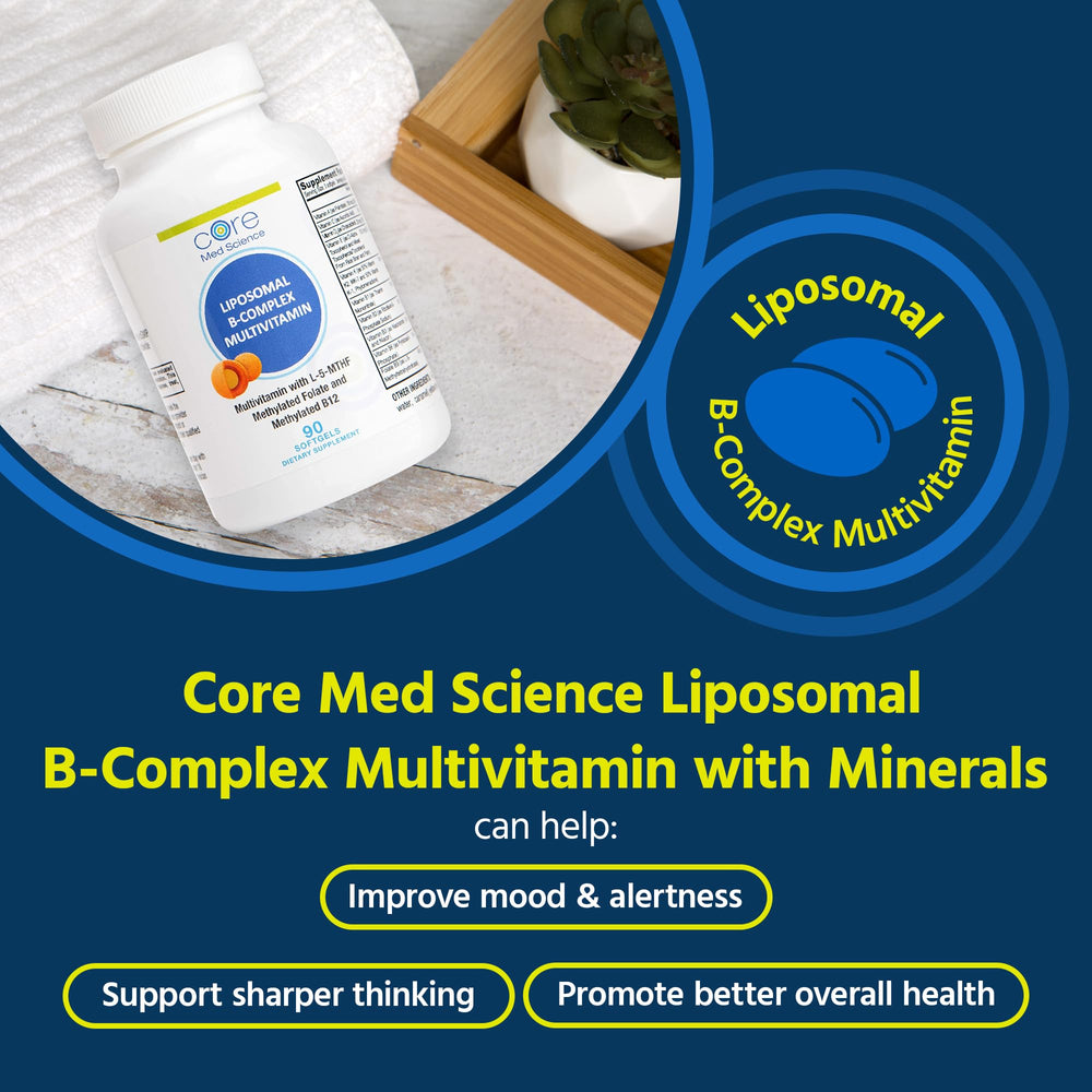 Core Med Science Liposomal Active B-Complex softgels for easy daily use.