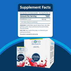 Core Med Science liposomal glutathione Sweet Tart Berry flavor label signals refreshing daily use